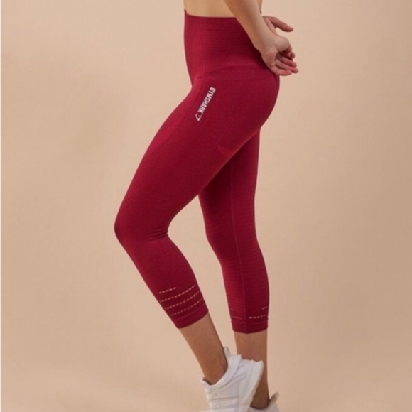 Gymshark Capri Seamless High Waist Dry Leggings Burgundy Cropped Workout Pants - Picture 1 of 13